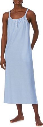 Lauren Ralph Lauren Sleeveless Cotton Nightgown in Blue Stripe at Nordstrom, Size X-Small
