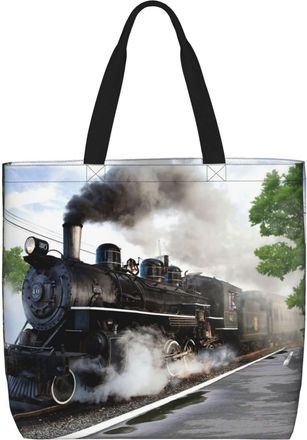 Generic Women Handbag Old Steam Train Womens Tote Bag Reusable Casual Shopping Bags, For Daily, Wedding, Gym, Swim, School