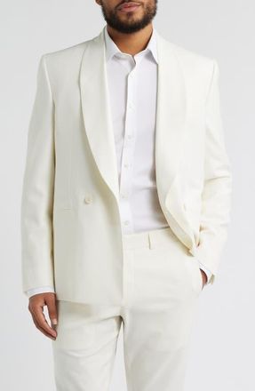 Jack Victor Ellis Double Breasted Ivory Super 120s Wool Dinner Jacket in White at Nordstrom, Size 36Regular