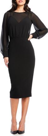 Dress The Population Pilar Mixed Media Long Sleeve Dress in Black at Nordstrom, Size Xx-Large