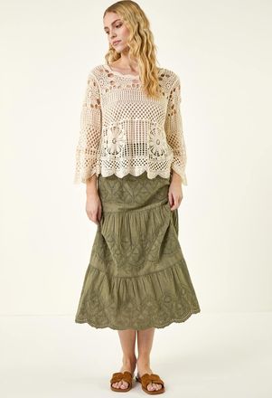 Roman Crochet Knit Flared Sleeve Top