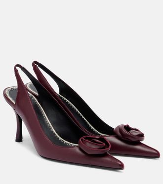 Magda Butrym Floral-appliqu&eacute; leather slingback pumps