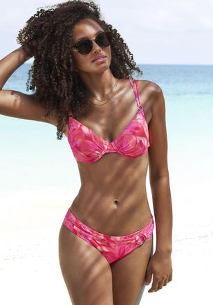 s.Oliver B&uuml;gel-Bikini-Top S.OLIVER Jayce, Damen, Gr. 36, Cup D, rosa (pfirsich bedruckt), Recycling-Polyamid, bedruckt, Bikini-Oberteile B&uuml;gel-Bikini-Top, mit 