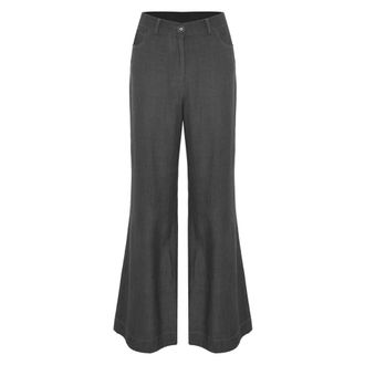 Kocca Broeken, Dames, Grijs, XS, Denim, Elegante Effen Wijde Pijpen Enkellange Denim Broek