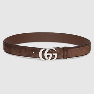 Gucci Cut GG Marmont Belt, Brown, Suede