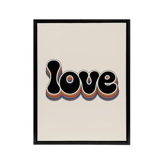 Artery8 Love Funky Rainbow Retro Font Typography Word Framed Canvas Art Print in Beige | Size: W24 x H32