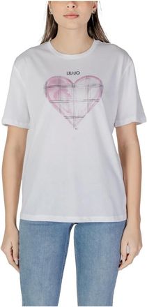 Liu Jo Tops, Dames, Wit, L, Katoen, Stijlvol T-shirt van bedrukt katoen