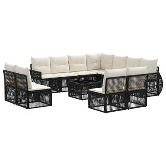 vidaXL Conjunto De Sof&aacute;s De Jard&iacute;n 12 Pcs Negro Y Blanco Crema Vidaxl