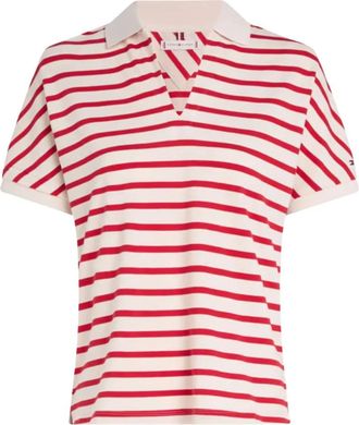 Tommy Hilfiger Relaxed poloshirt met strepen - Dames - Polos - Beige - XS - Katoen - Tops