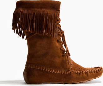 H&M Velourslederstiefel mit Fransenbesatz - Beige