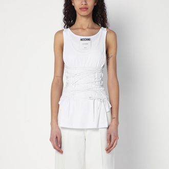 Moschino White tank top in cotton with laces