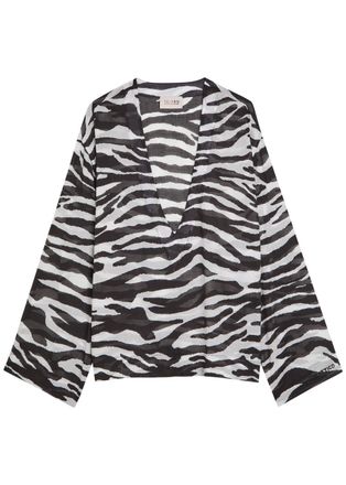The Attico Zebra-print Semi-sheer Cotton Blouse - Black - 46 (UK14 / L)