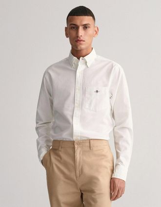 GANT Mens GANT Mens Regular Fit Long Sleeve Oxford Shirt - 110 White - Size: 46/Regular