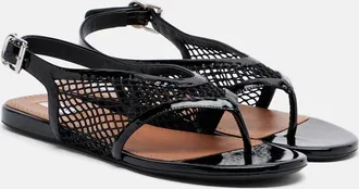Alaia Ala&iuml;a Fishnet leather-trimmed thong sandals