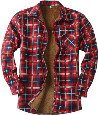 Generic Mens Jacket Sale Clearance Mens Warm Sherpa Lined Fleece Flannel Shirt Long Sleeve Checked Shirt Button Down Lumberjack Casual Regular Fit Cotton Work