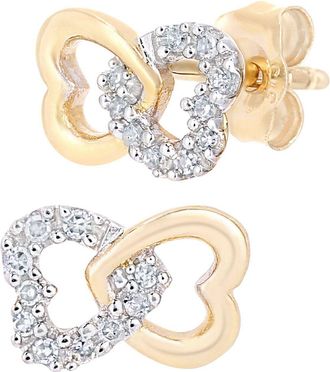 Jewelco London 9ct Gold Round 6pts Diamond Heart Stud Earrings - PE0AXL5599Y