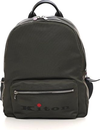 Kiton Rugzak met leren details en voorvak - Heren - Rugzakken - Groen - ONE Size - Leer - Tassen