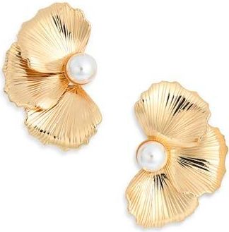 Nordstrom Rack Textured Petal Stud Earrings in White- Gold at Nordstrom Rack