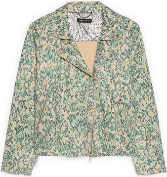 Fiorella Rubino Printed Soft-Touch Biker Jacket - Dames - Zomerjassen - Groen - 4XL - Polyester - Jassen