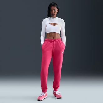 Nike Womens Nike Sportswear Club Fleece Mid-Rise Jogger Pants in Pink | DQ5191-666