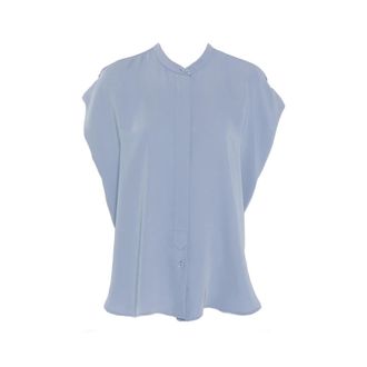 Herno Blouses, female, Blue, Size: 3XS Band-collar Sleeveless Blouse