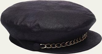 Eugenia Kim Marina Linen Marine Cap w/ Curb Chain Trim