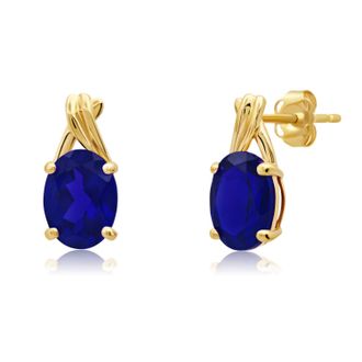 MAX + STONE 14k Yellow or White Gold 8x6mm Gemstone Twist Oval Drop Stud Earrings