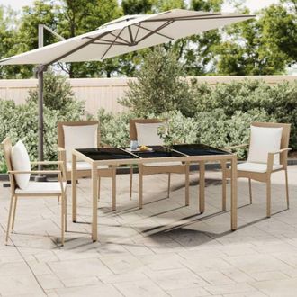 vidaXL Tavolo da Giardino Piano Vetro Beige Polyrattan Vetro Temperato - Vidaxl
