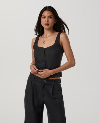 Vuori Clothing Trestles Twill Button Front Top | Black | XS, Size Extra Small