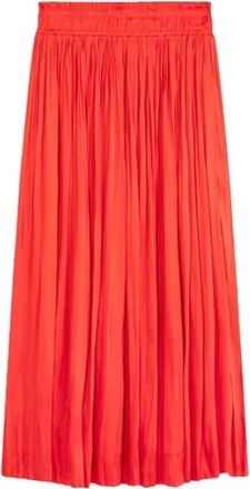 Suncoo Geplooide satijnen rok met elastische tailleband - Dames - Midirokken - Rood - M - Satijn - Rokken