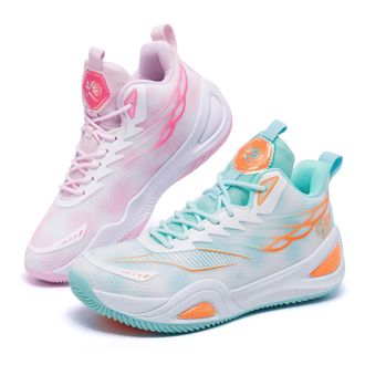 Generic Unisex Outdoor Sports Shoes, Basketball Lightweight Breathable Comfortable Wrapped Boots Walking Shoes(Green Pink,4.5 UK)