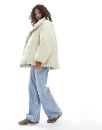 Asos Piumino color salvia con collo a imbuto-Verde