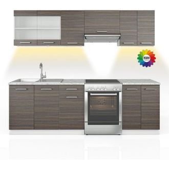 Vicco Mueble De Cocina Raul, Gris Noble, 240 Cm, Et M&aacute;rmol Con Tira De Led