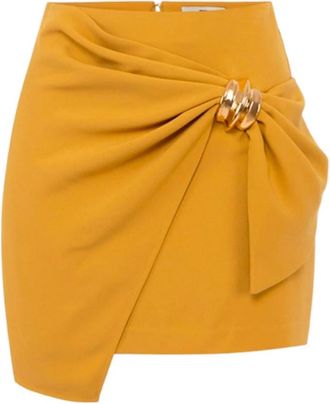 Elisabetta Franchi Asymmetrische Minirok met Juwelen - Dames - Korte rokken - Geel - S - Polyester - Rokken