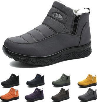 Generic Womens Insulated Waterproof Non-Slip Fur-Lined Snow Boots, Slip On Comfortable Warm Winter Shoes for Women, Fluffy Side Zipper Ankle Boot (3.5,Gray)