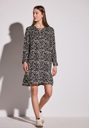 Street One Tunikakleid STREET ONE, Damen, Gr. 34, N-Gr, schwarz, Jersey, Obermaterial: 100% Viskose, bedruckt, regular fit kniefrei, V-Ausschnitt, B&uuml;ndchen, Klei