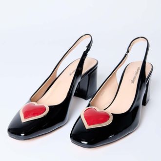 Unique Vintage Heart Leatherette Slingback Heels in Patent Black W/Heart at Nordstrom, Size 10