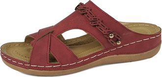 Generic Womens Mules with Footbed Orthopaedic Shoes Womens Faux Leather Slippers Slides Peep Toe Slippers Summer Shoes Non-Slip Slippers Summer Comfortable Fl