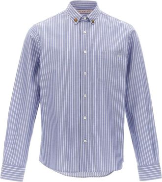 Valentino Garavani Gestreept katoenen overhemd - Heren - Casual Overhemden - Blauw - XL - Katoen - Overhemden