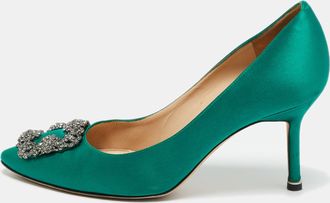 Manolo Blahnik Green Satin Hangisi Pumps
