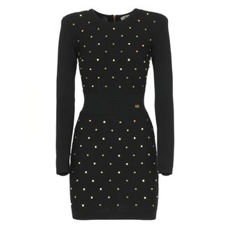 Elisabetta Franchi Short Dresses, female, Black, Size: XS Black Jeweled Crew Neck Dress