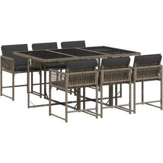 vidaXL Vidaxl - Set Comedor Jard&iacute;n 7 Pzas Y Cojines Rat&aacute;n Sint&eacute;tico Gris