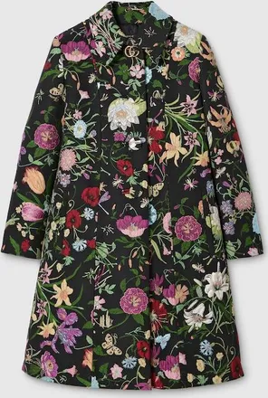 Gucci Flora Silk Brocade Coat, Black, Ready-to-wear