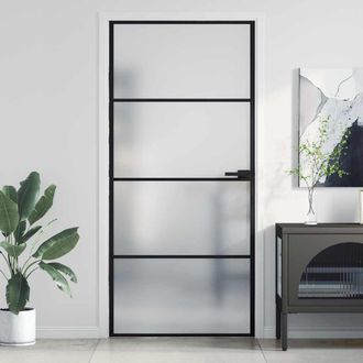 vidaXL Puerta Interior Delgada Negra Vidrio Y Aluminio 93x201,5 Cm Vidaxl