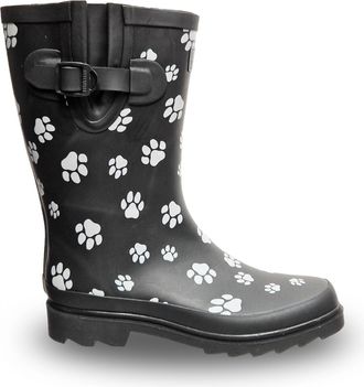 TOSH Womens Ladies Wellies Rubber Rain Boots Wellingtons Short & Tall Dog Paw Skull Festival Snow Buckle Adjustable (Black Half Dog Paw, UK Footwear Size S