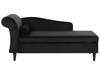 Beliani Chaise longue izquierdo terciopelo negro con almacenaje