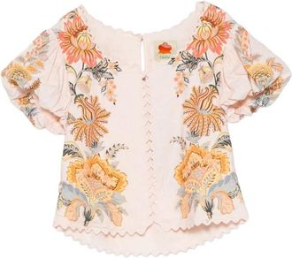 Farm Rio Floral-print Scallop-edge Top