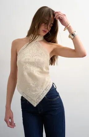 Topshop Knitted Bandana Halter Top in Ivory at Nordstrom, Size 14