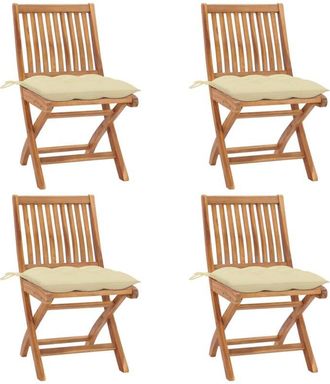 vidaXL Sillas De Jard&iacute;n Plegables 4 Uds Madera Maciza Teca Con Cojines Vidaxl