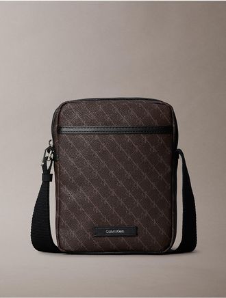 Calvin Klein Mens Textured Monogram Reporter Bag - Brown